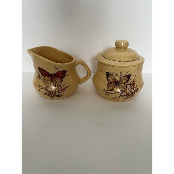 Vintage Treasure Craft Pottery 1970’s Butterfly Cream And Sugar Set S2 - Picture 1 of 16